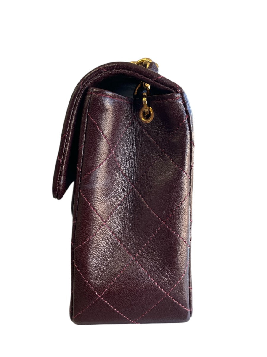 Chanel Bordeaux Lambskin  Classic Mini Square GHW Bag