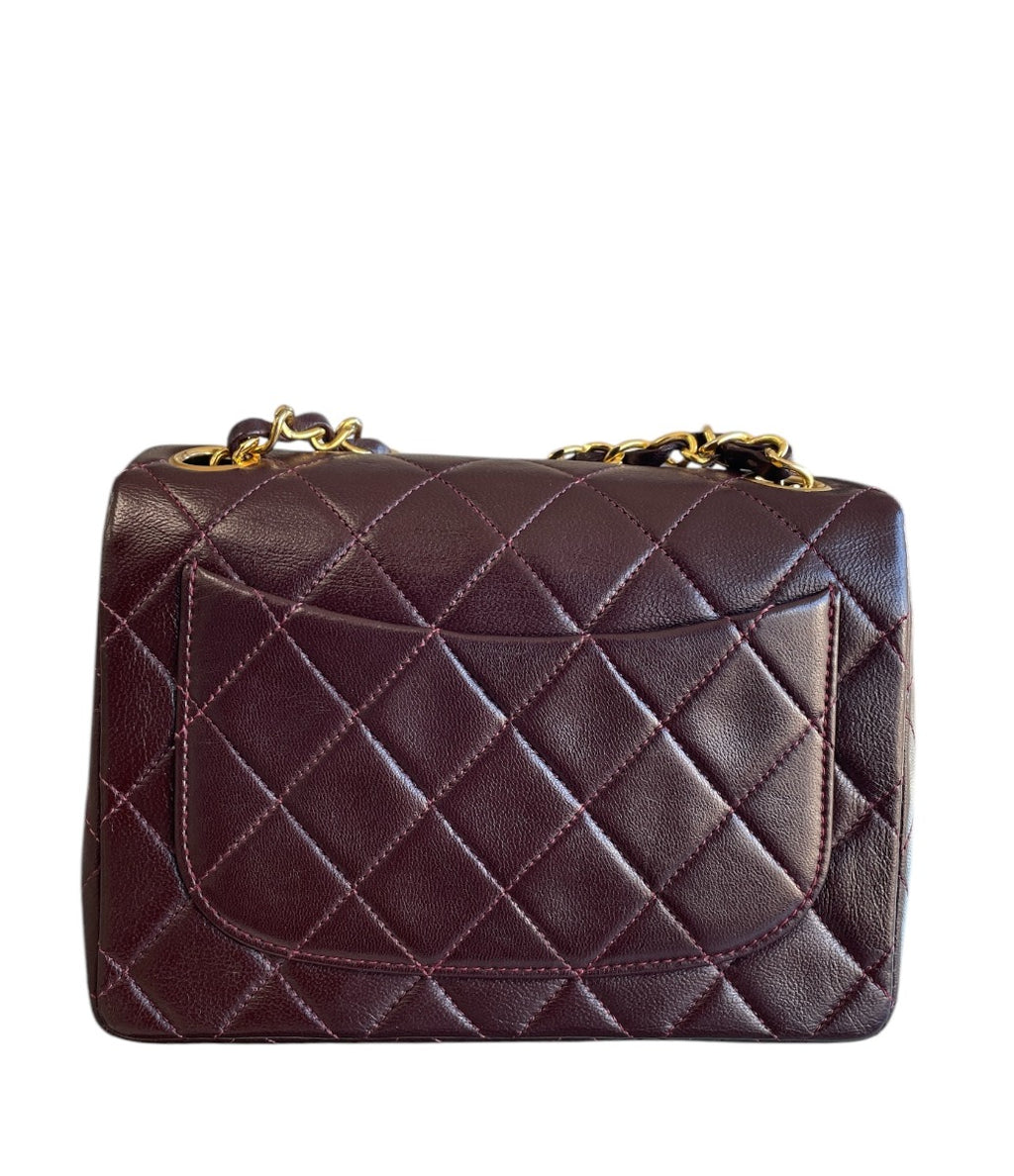 Chanel Bordeaux Lambskin  Classic Mini Square GHW Bag