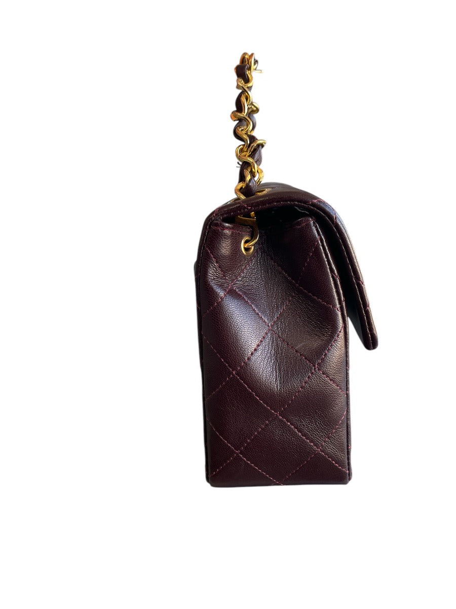 Chanel Bordeaux Lambskin  Classic Mini Square GHW Bag