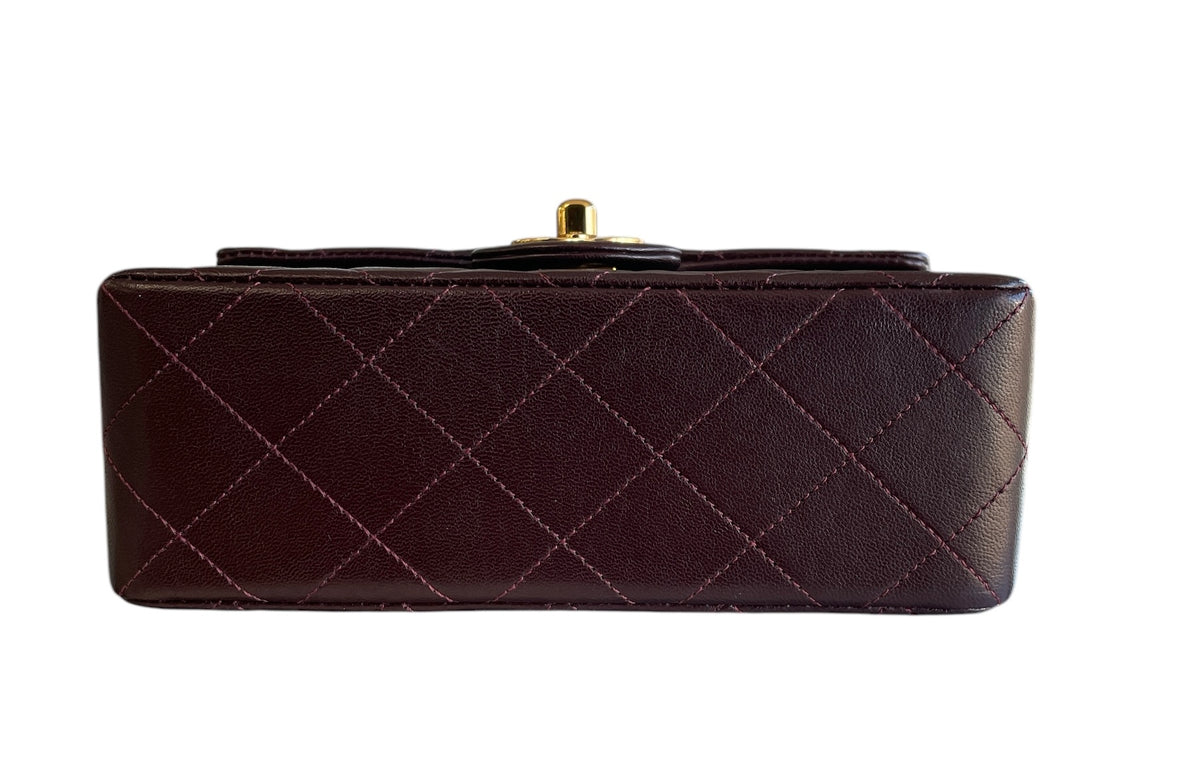 Chanel Bordeaux Lambskin  Classic Mini Square GHW Bag