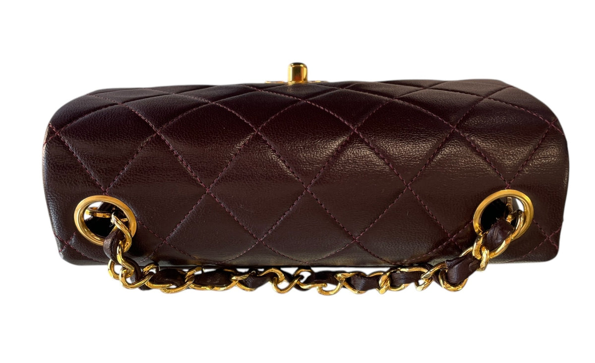 Chanel Bordeaux Lambskin  Classic Mini Square GHW Bag