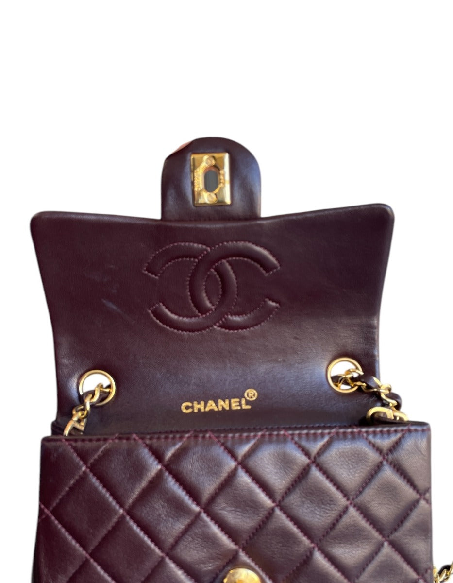 Chanel Bordeaux Lambskin  Classic Mini Square GHW Bag