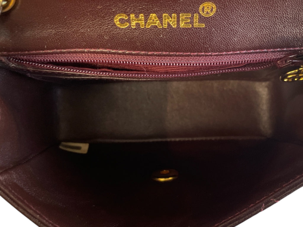 Chanel Bordeaux Lambskin  Classic Mini Square GHW Bag