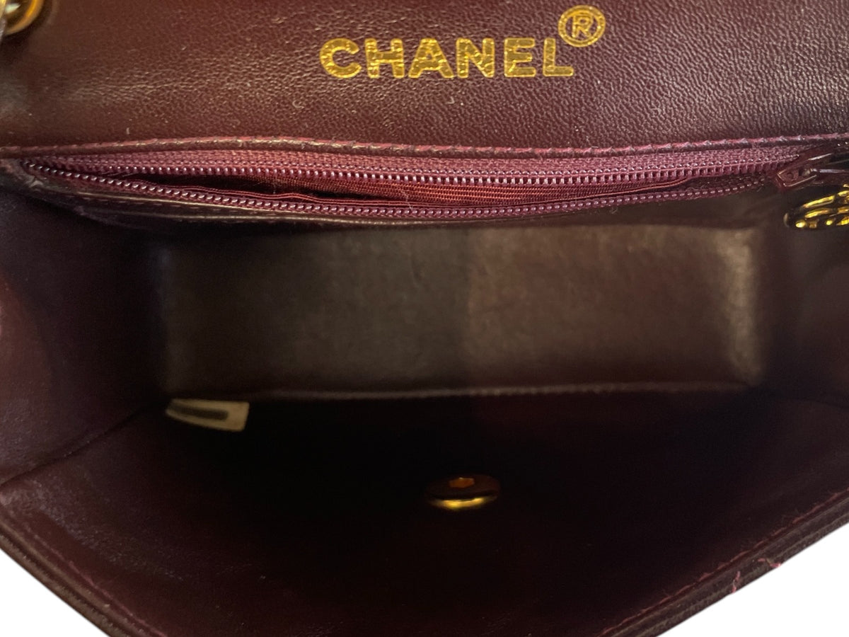 Chanel Bordeaux Lambskin  Classic Mini Square GHW Bag