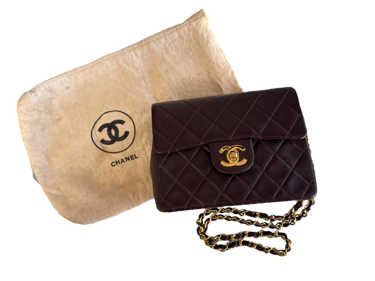 Chanel Bordeaux Lambskin  Classic Mini Square GHW Bag