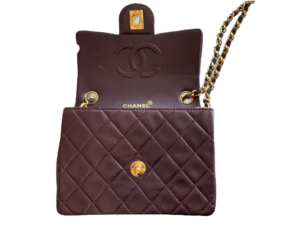 Chanel Bordeaux Lambskin  Classic Mini Square GHW Bag