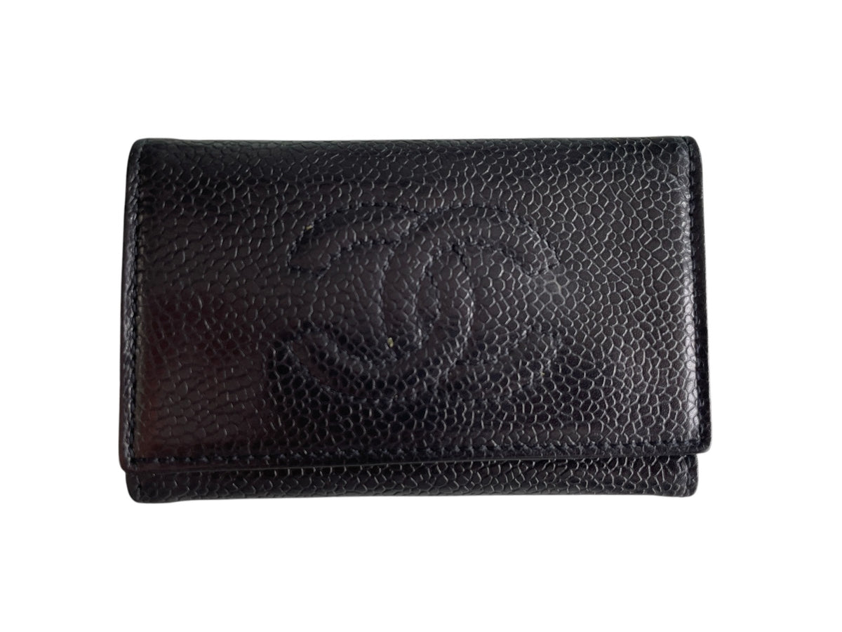 Chanel Black Caviar Leather Interlocking CC Key Holder