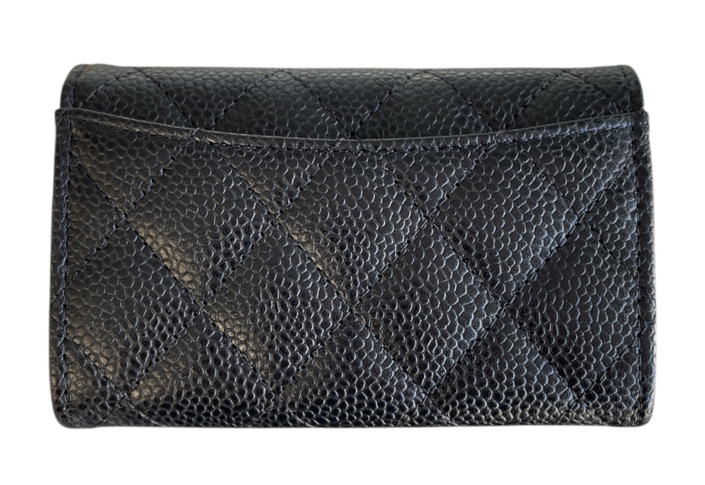 Chanel Black Quilted Caviar Flap Card Holder Wallet  Silver Hardware