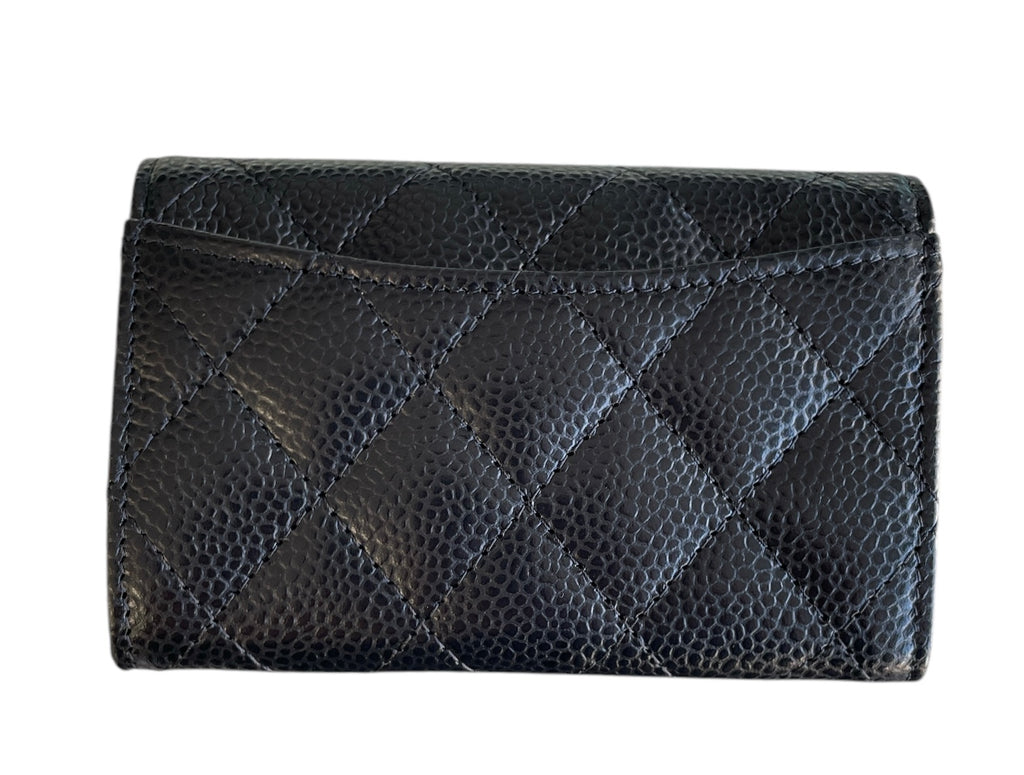 Chanel Black Quilted Caviar Flap Card Holder Wallet Gold Hardware