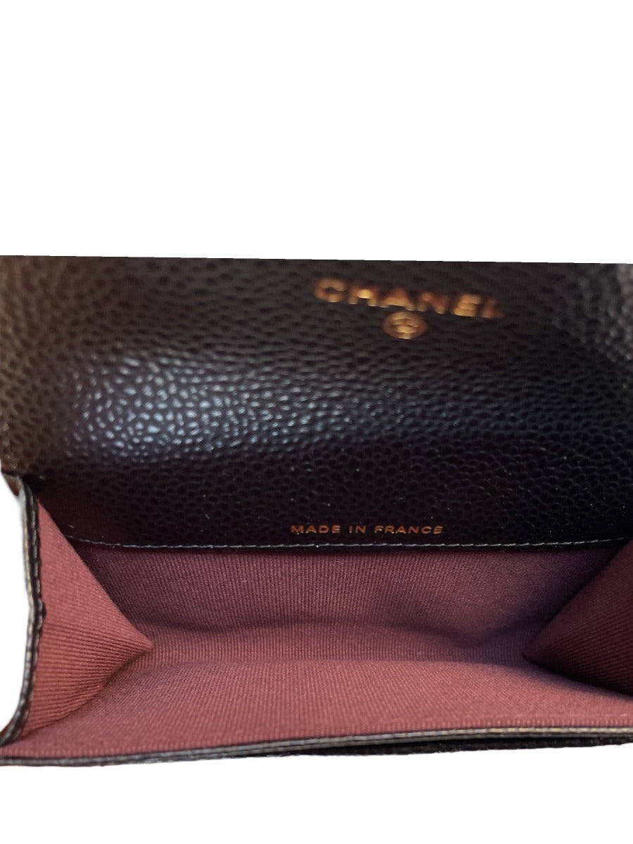 Chanel Black Quilted Caviar Flap Card Holder Wallet Gold Hardware