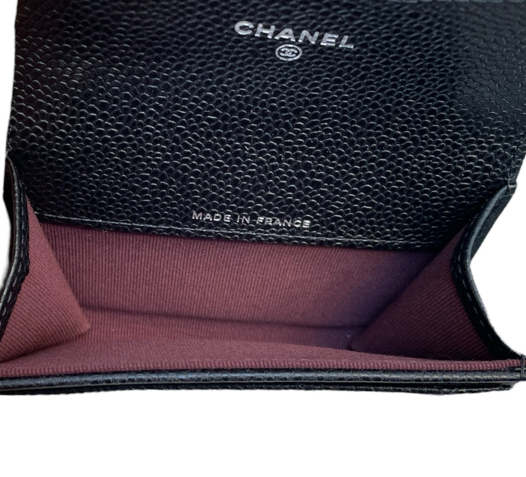 Chanel Black Quilted Caviar Flap Card Holder Wallet  Silver Hardware