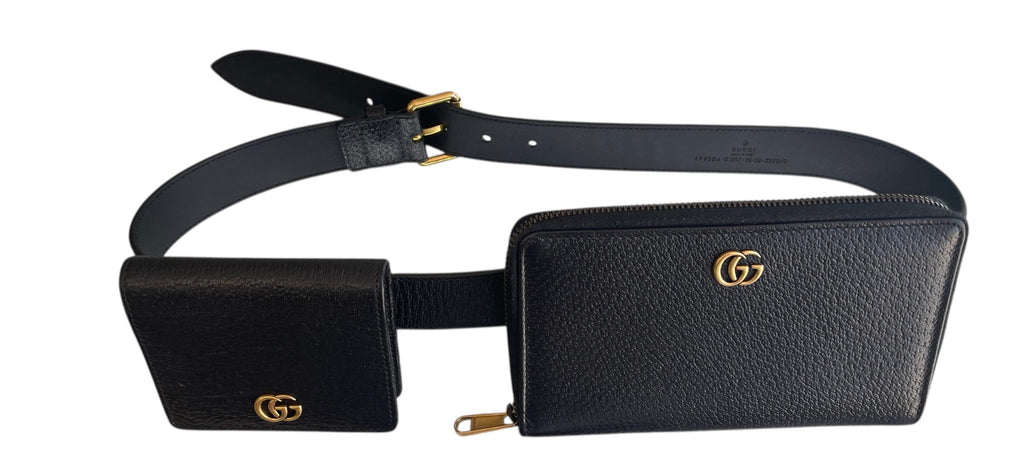 Gucci Black Leather  GG Marmont Belt Bag