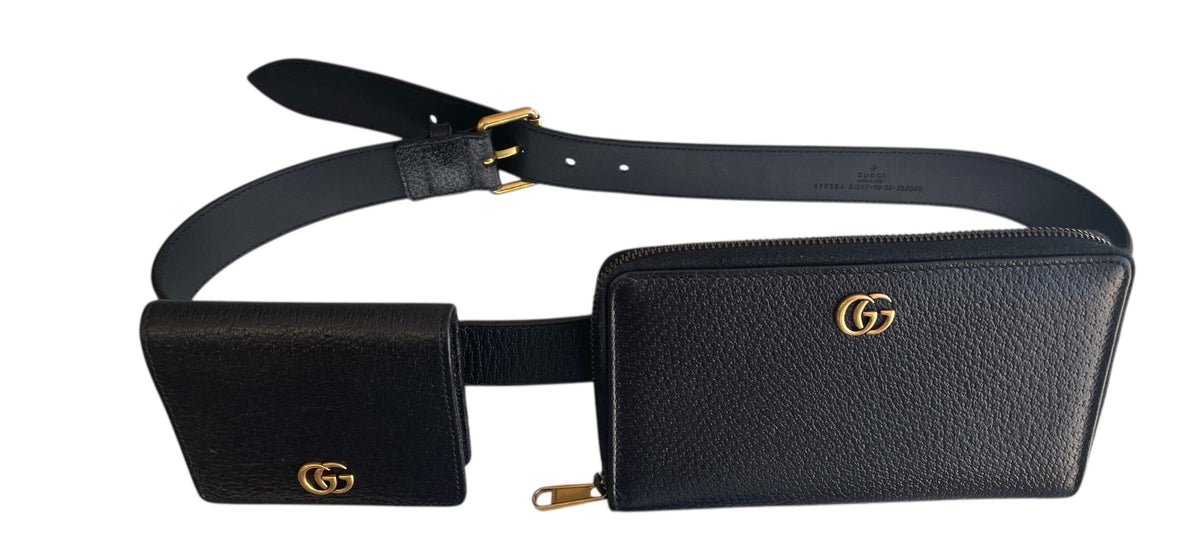 Gucci Black Leather  GG Marmont Belt Bag
