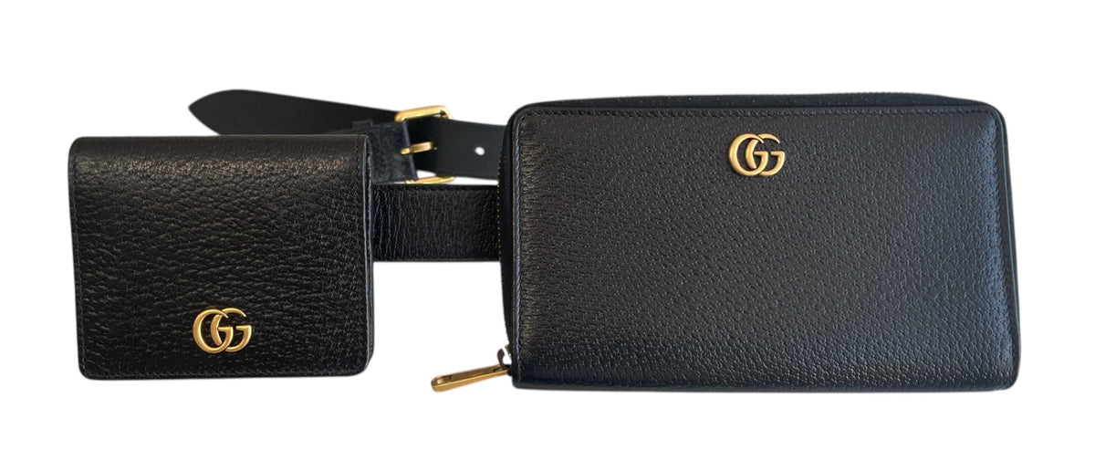 Gucci Black Leather  GG Marmont Belt Bag