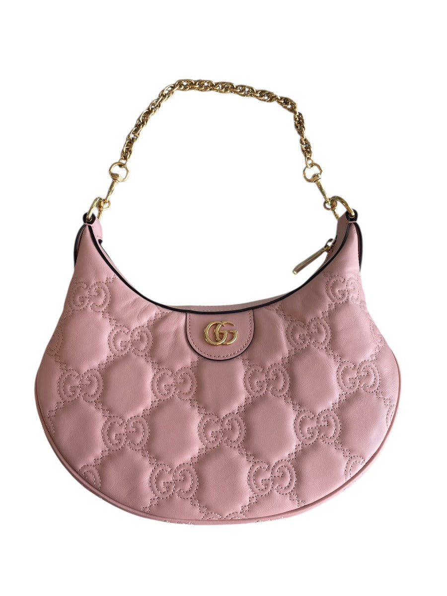 Gucci Perfect Pink Calfskin GG Matelasse Small Hobo Bag