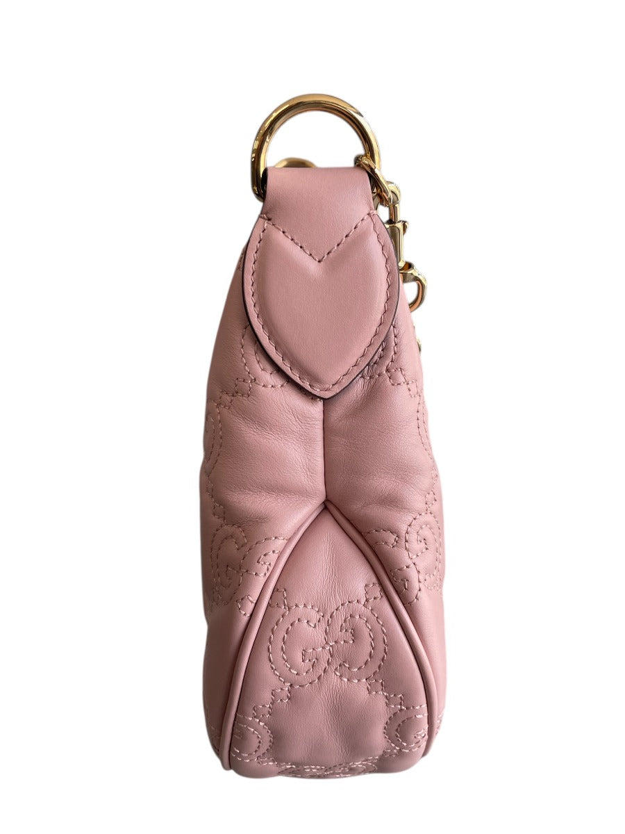 Gucci Perfect Pink Calfskin GG Matelasse Small Hobo Bag