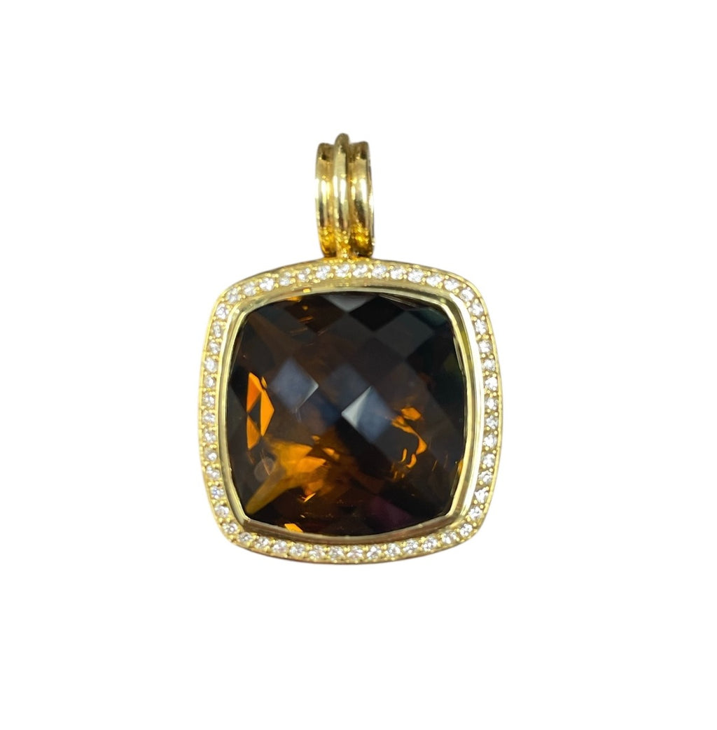 David Yurman Albion Diamond Smoky Quartz 18k Yellow Gold LARGE Cable Charm Pendant