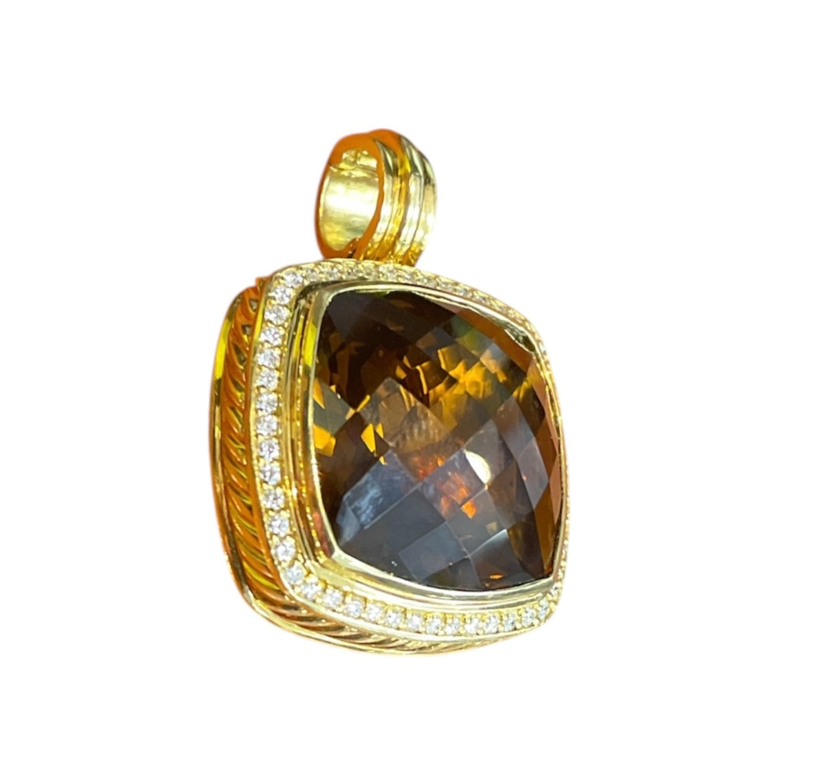 David Yurman Albion Diamond Smoky Quartz 18k Yellow Gold LARGE Cable Charm Pendant