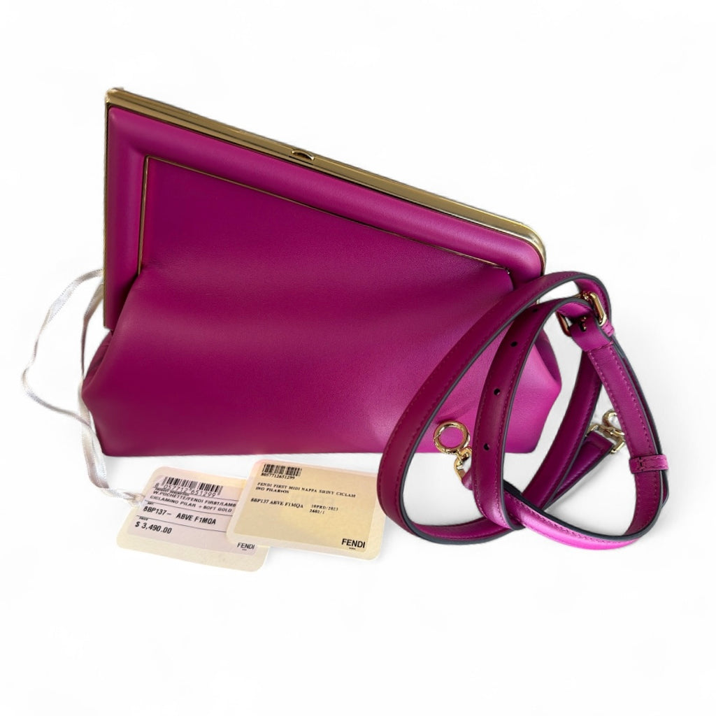 Fendi Nappa Midi First Ciclamino Pilar Clutch Bag