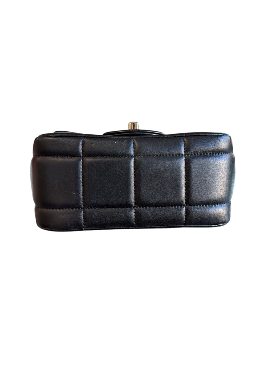 Chanel Black Monaco Logo Blocks Mini Square Flap Bag Lambskin