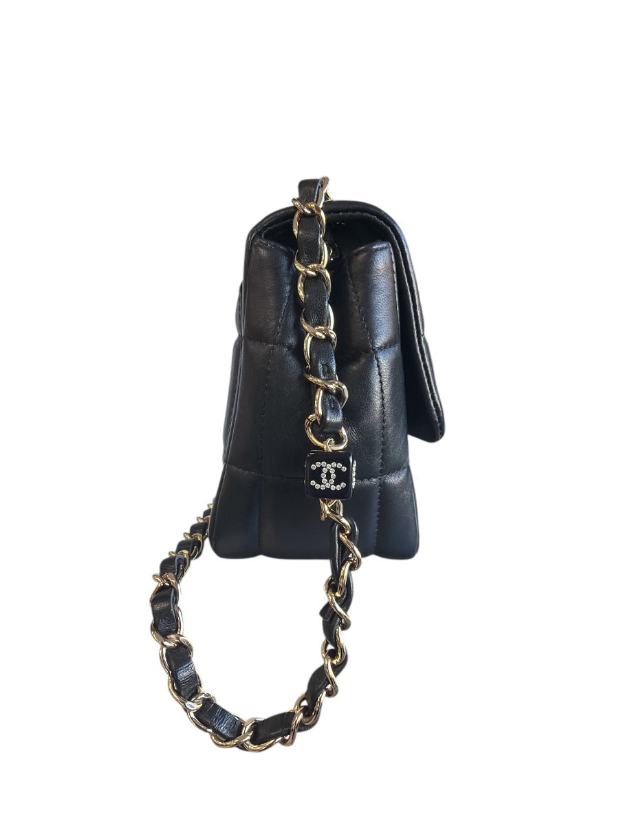 Chanel Black Monaco Logo Blocks Mini Square Flap Bag Lambskin
