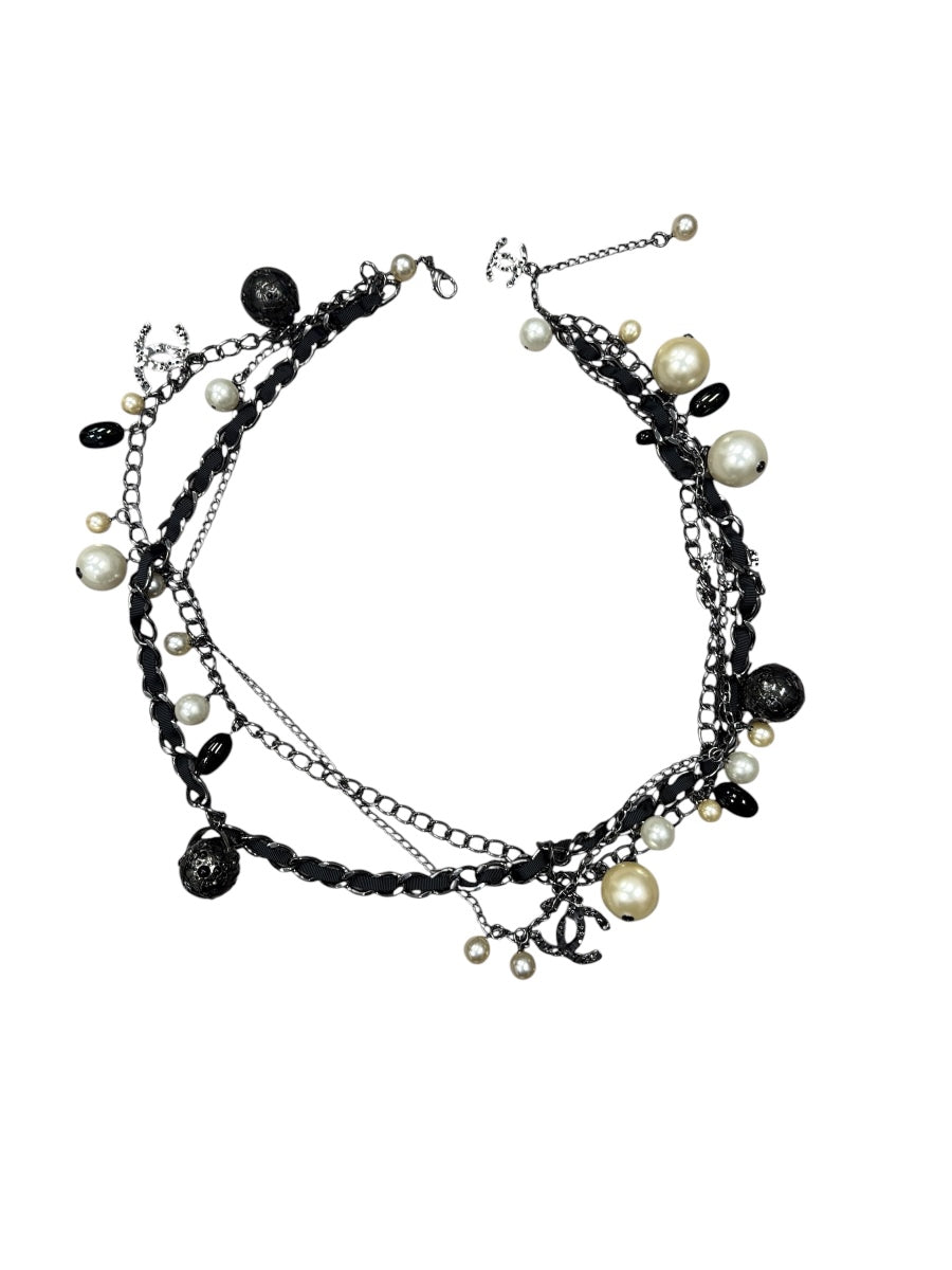Chanel Ruthenium Globe Multi Strand Belt Necklace with Pearls and Charms