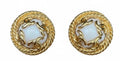 Chanel Vintage Gold Plated and White Gripoix CC Button Clip On Earrings.