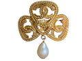 Chanel Vintage Gold Plated and Faux Pearl Triple CC Knot Brooch