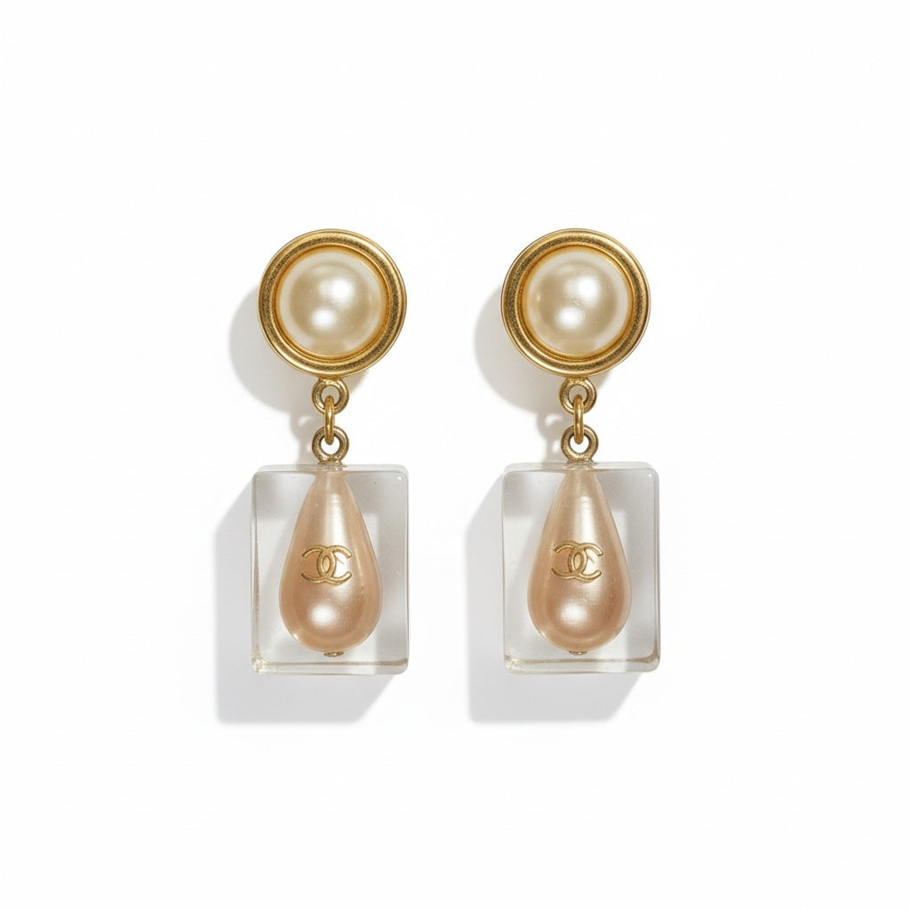Chanel Vintage Faux Pearl & Resin Clip On Earrings