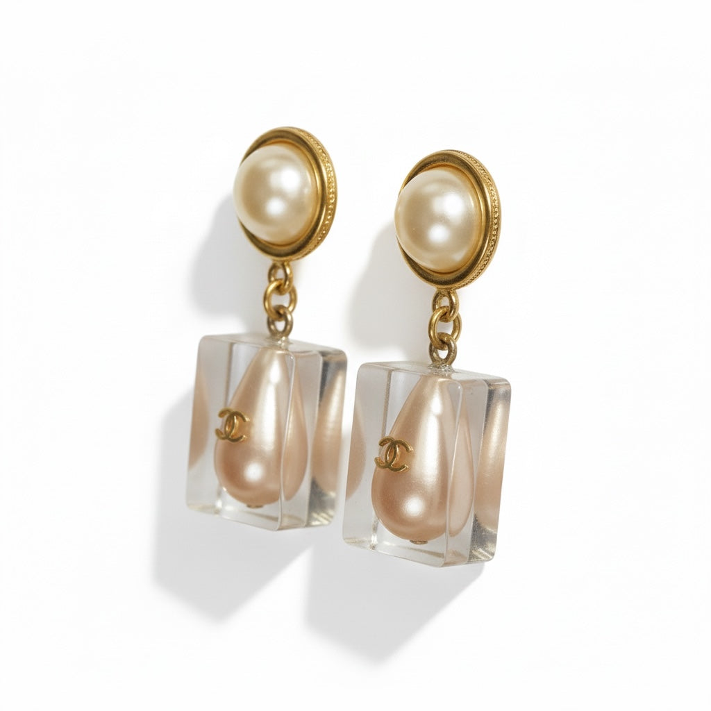 Chanel Vintage Faux Pearl & Resin Clip On Earrings