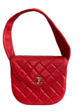Chanel Red Lambskin Quited Mini Top Handle
