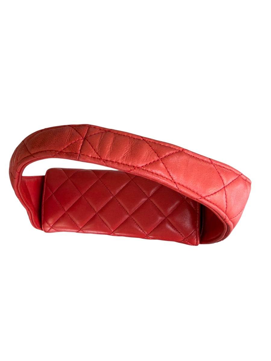 Chanel Red Lambskin Quited Mini Top Handle