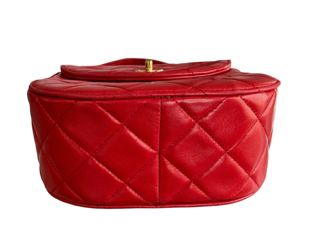 Chanel Red Lambskin Quited Mini Top Handle