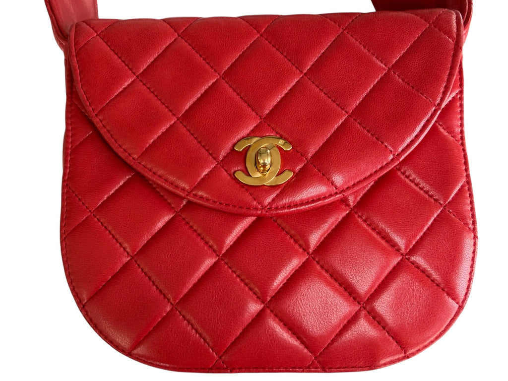 Chanel Red Lambskin Quited Mini Top Handle