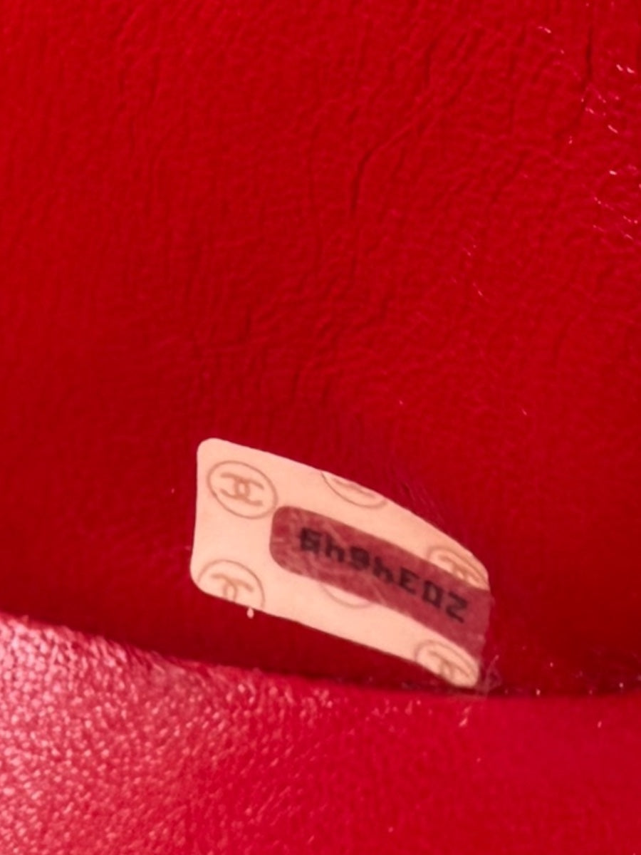Chanel Red Lambskin Quited Mini Top Handle