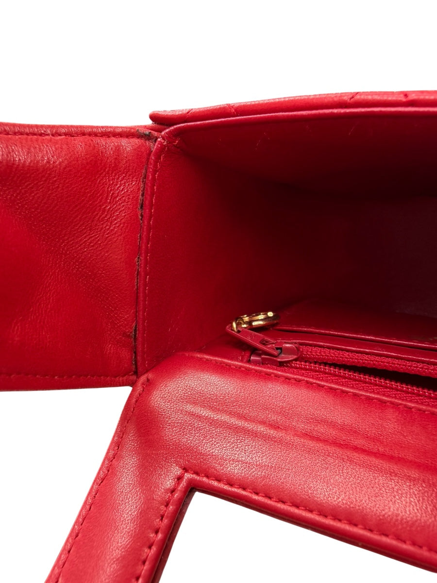 Chanel Red Lambskin Quited Mini Top Handle
