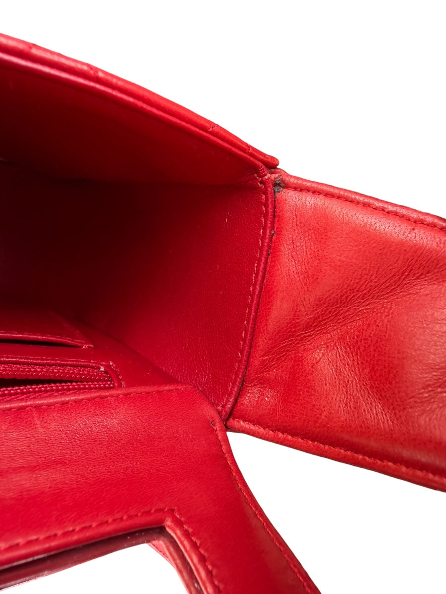 Chanel Red Lambskin Quited Mini Top Handle
