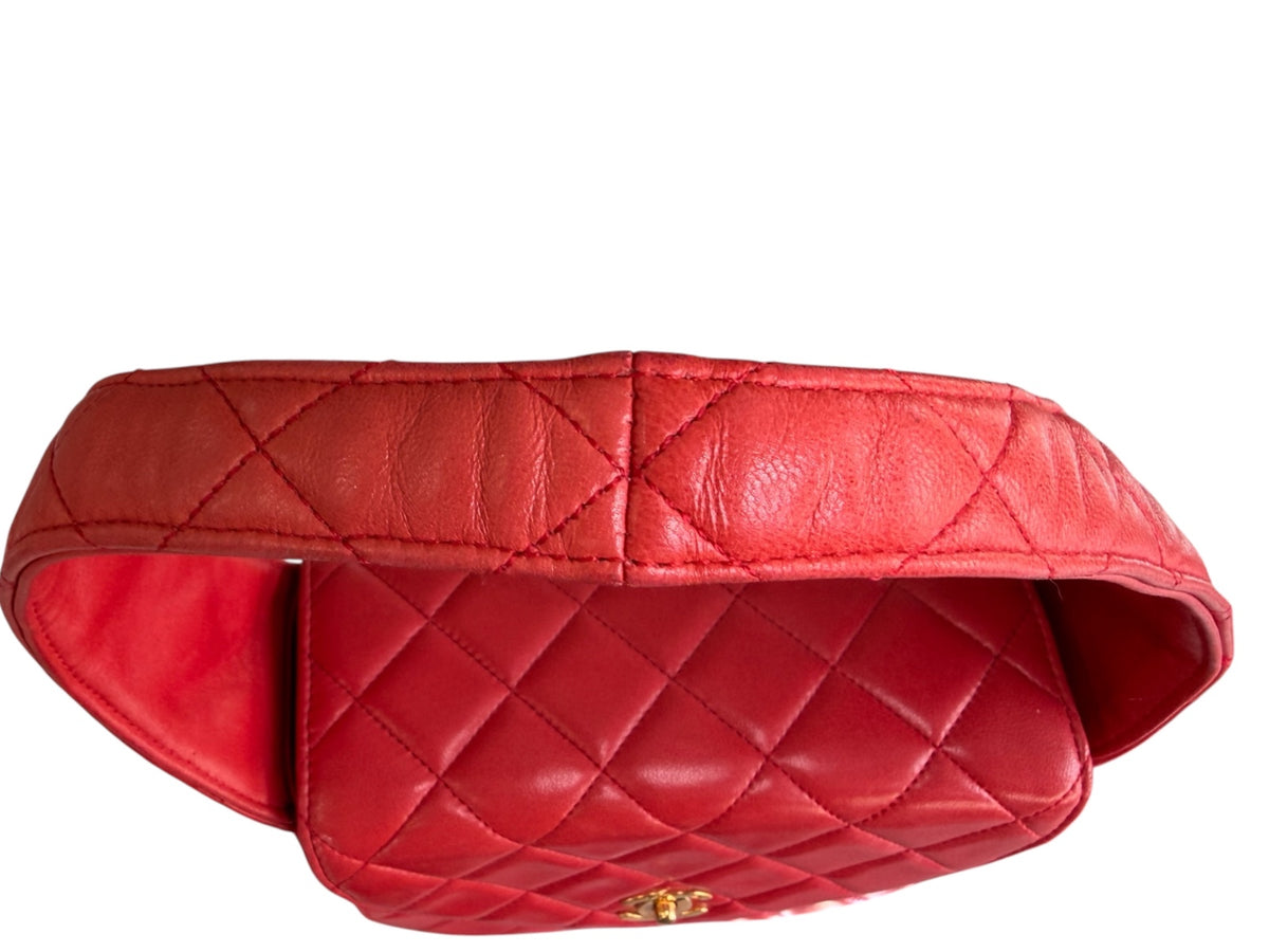 Chanel Red Lambskin Quited Mini Top Handle