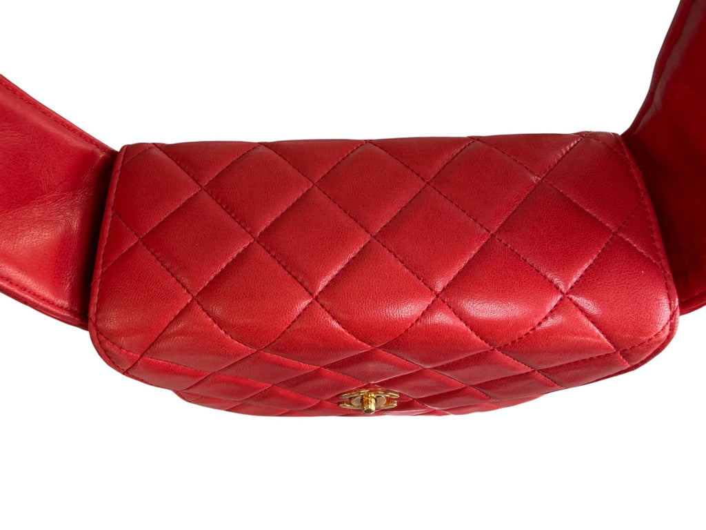 Chanel Red Lambskin Quited Mini Top Handle