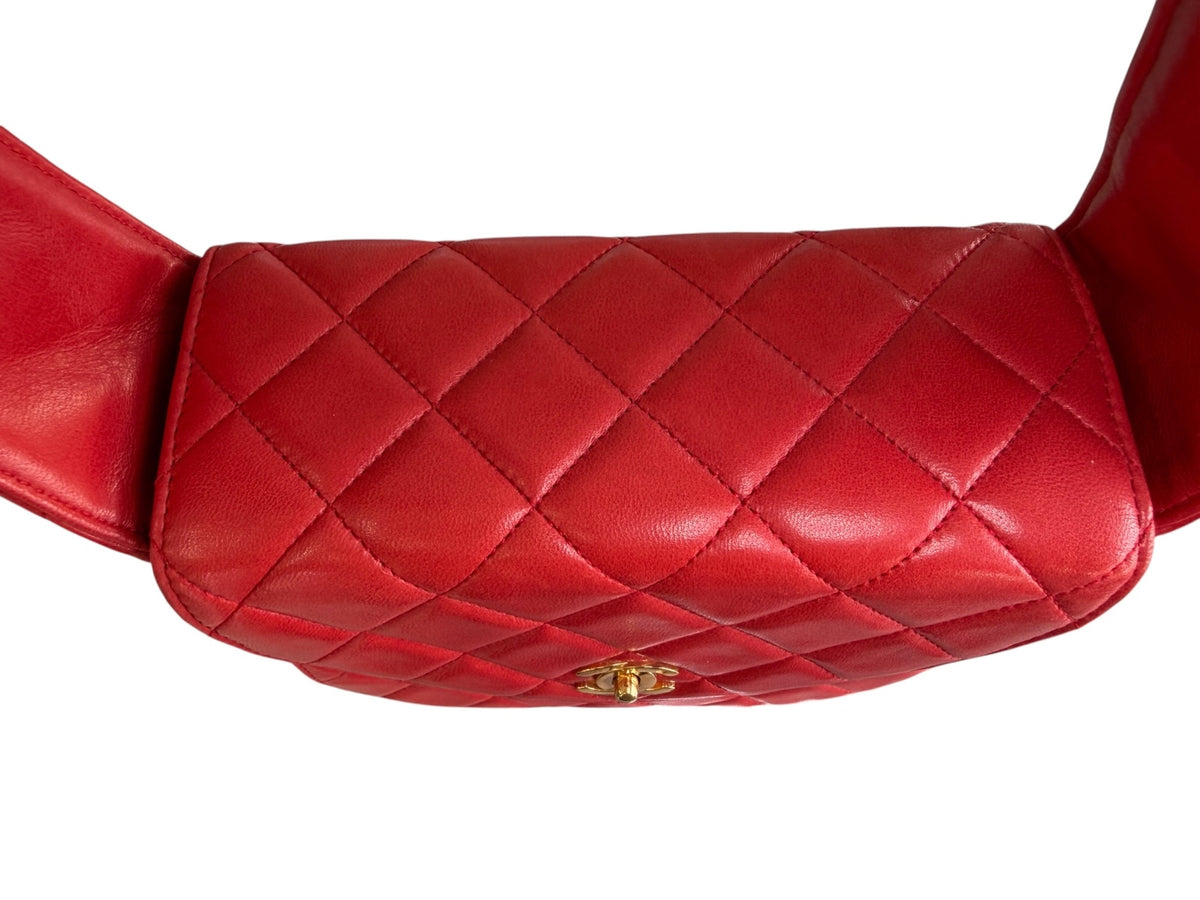 Chanel Red Lambskin Quited Mini Top Handle