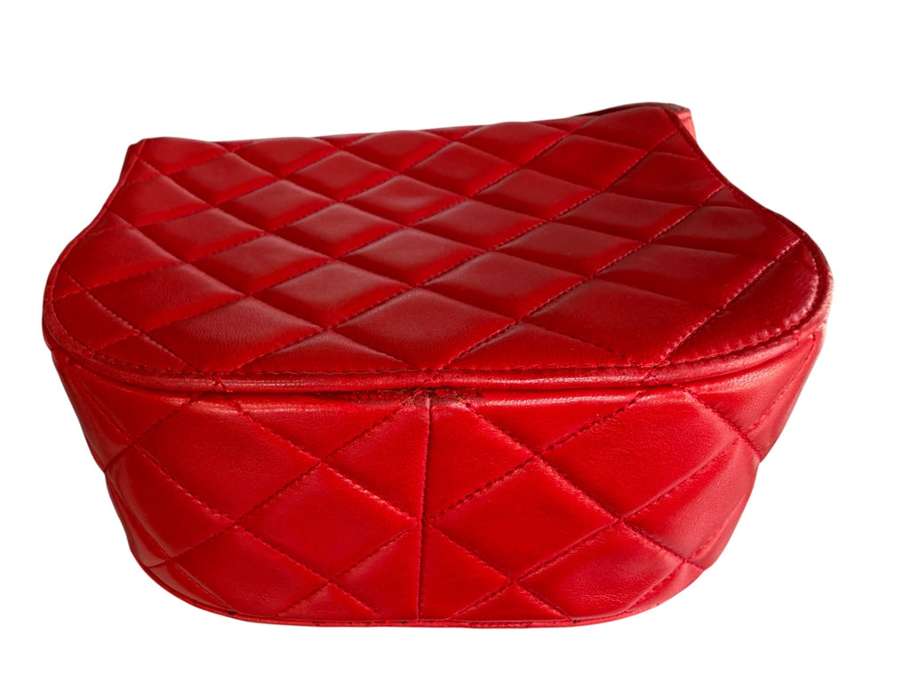 Chanel Red Lambskin Quited Mini Top Handle