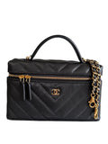 Chanel Caviar Chevron Slim Black Vanity W/Chain GHW
