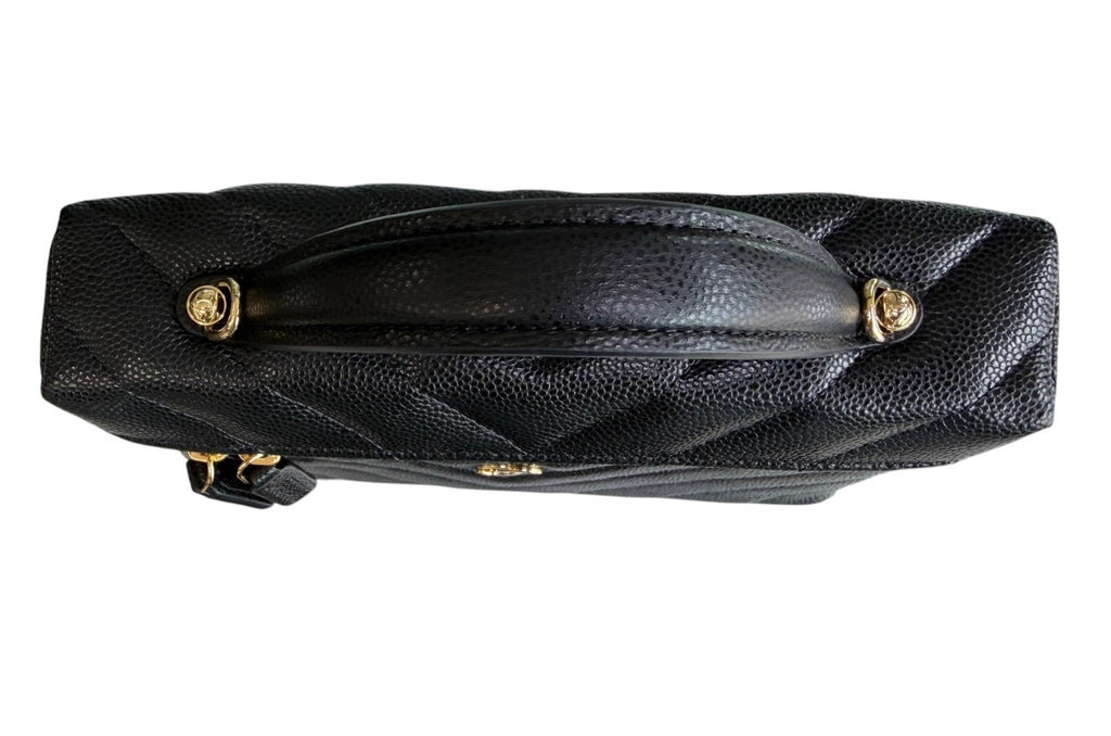 Chanel Caviar Chevron Slim Black Vanity W/Chain GHW