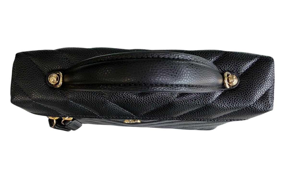 Chanel Caviar Chevron Slim Black Vanity W/Chain GHW