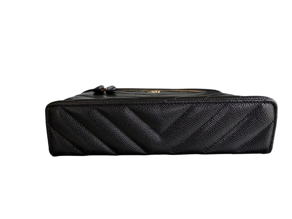 Chanel Caviar Chevron Slim Black Vanity W/Chain GHW