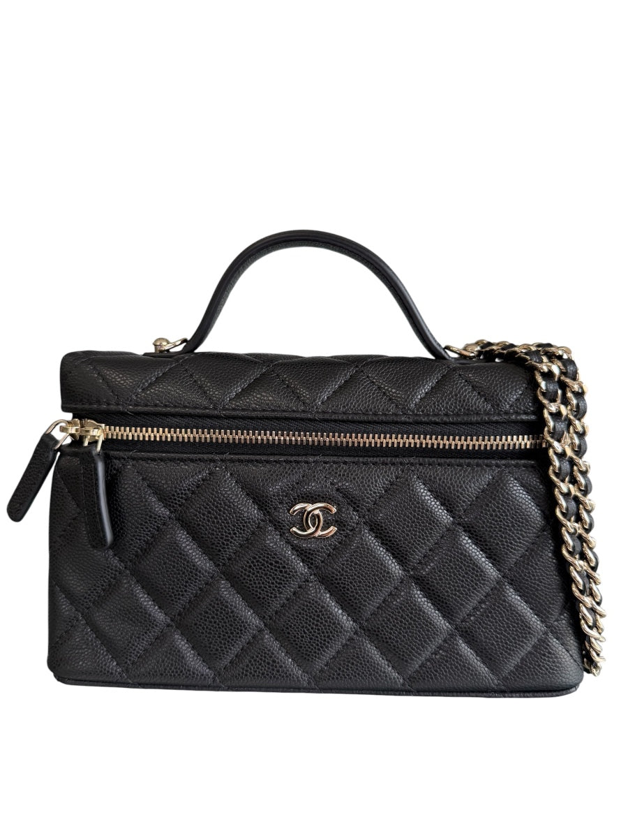 Chanel Caviar Slim Black Vanity W/Chain GHW