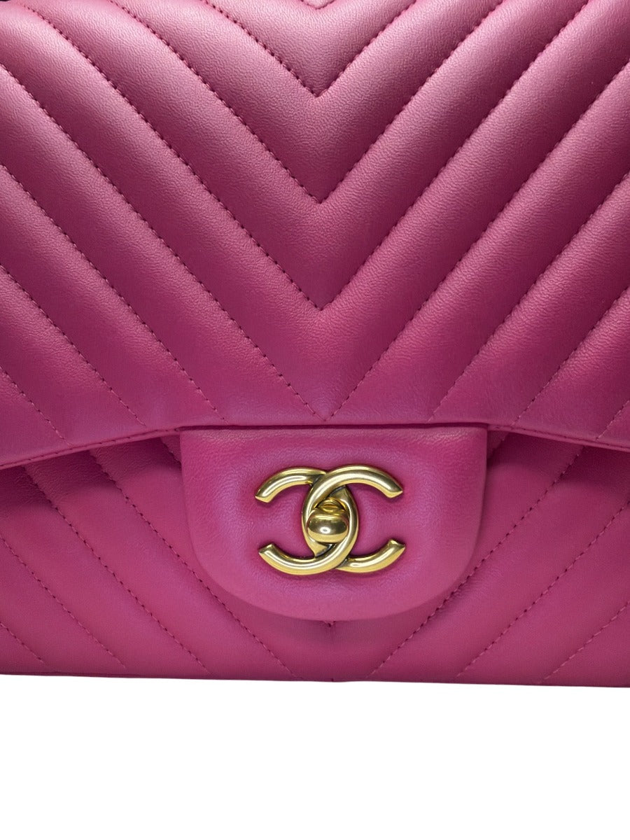 Chanel Pink Chevron Jumbo Double Flap GHW