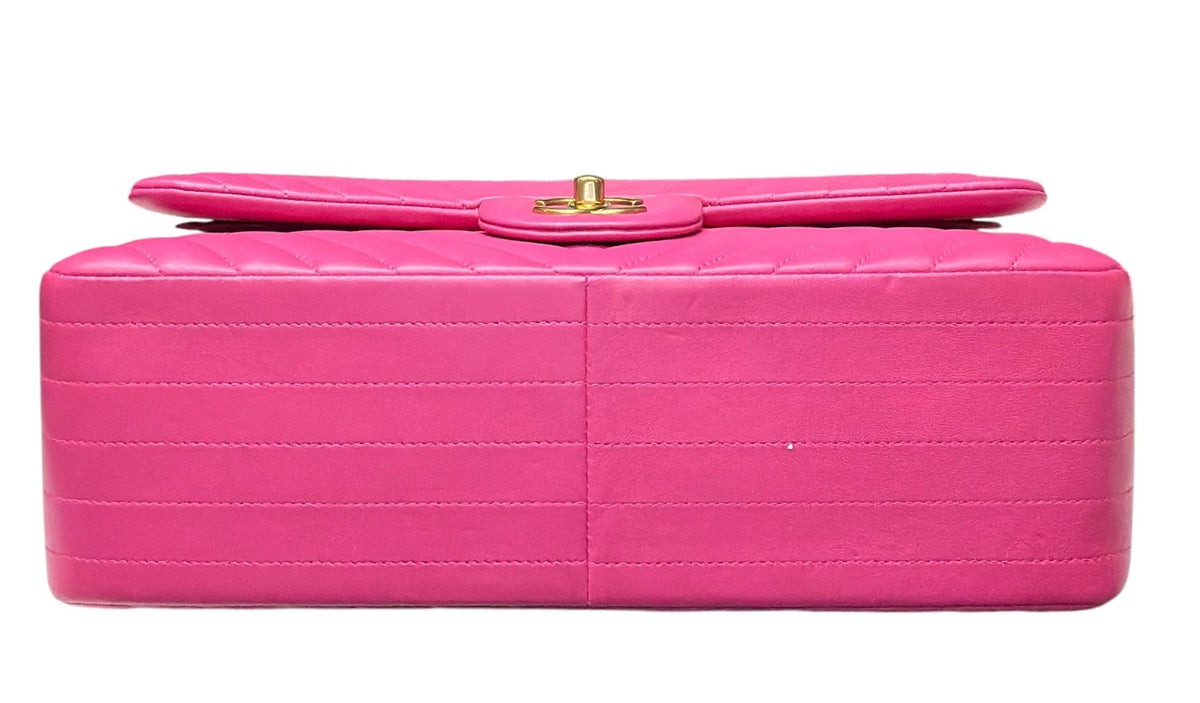 Chanel Pink Chevron Jumbo Double Flap GHW