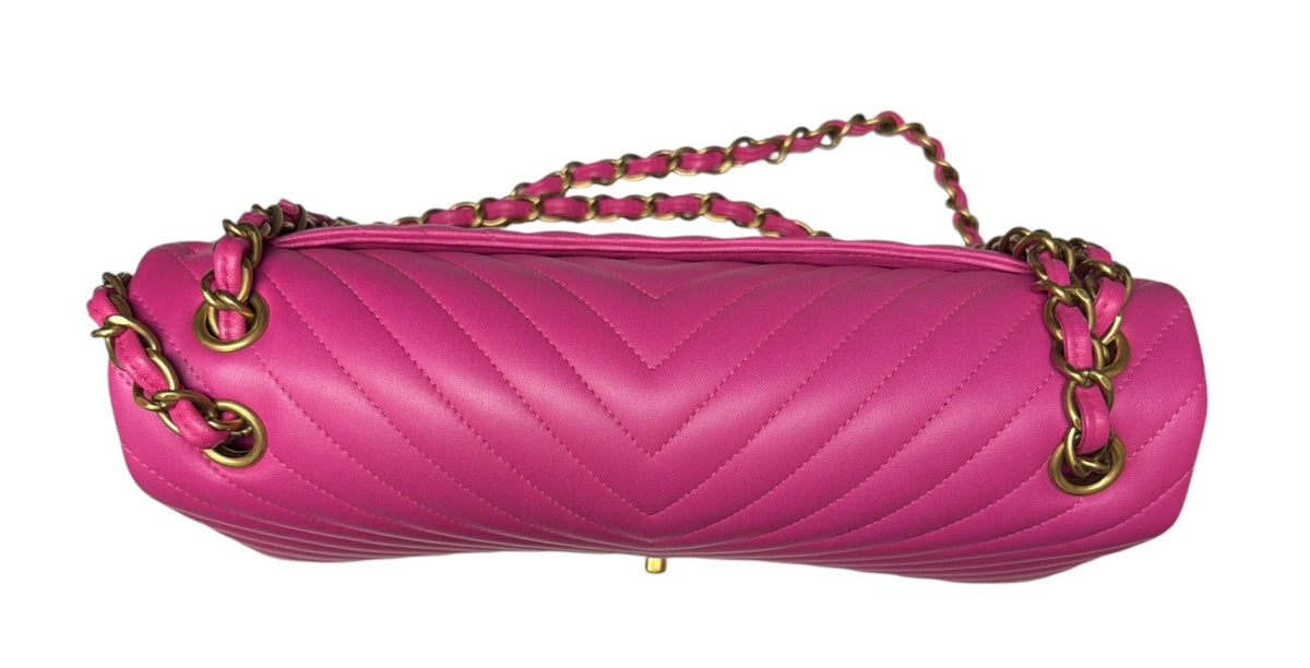 Chanel Pink Chevron Jumbo Double Flap GHW