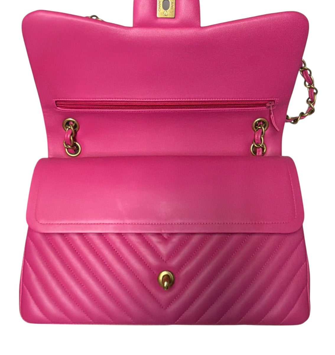 Chanel Pink Chevron Jumbo Double Flap GHW